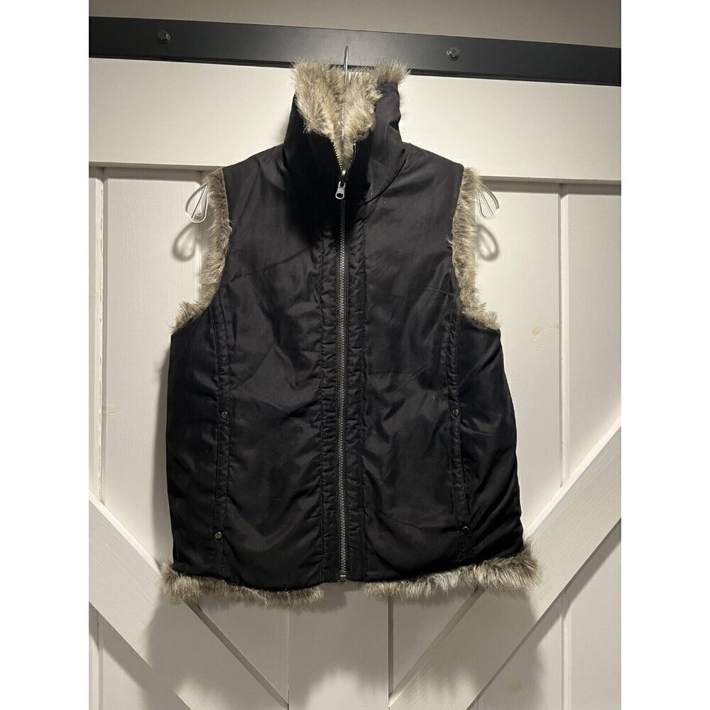 Faux Fur Women's Reversible Vest Black Contemporary Warm Feminine Plush Fuzzy - Picture 2 of 8